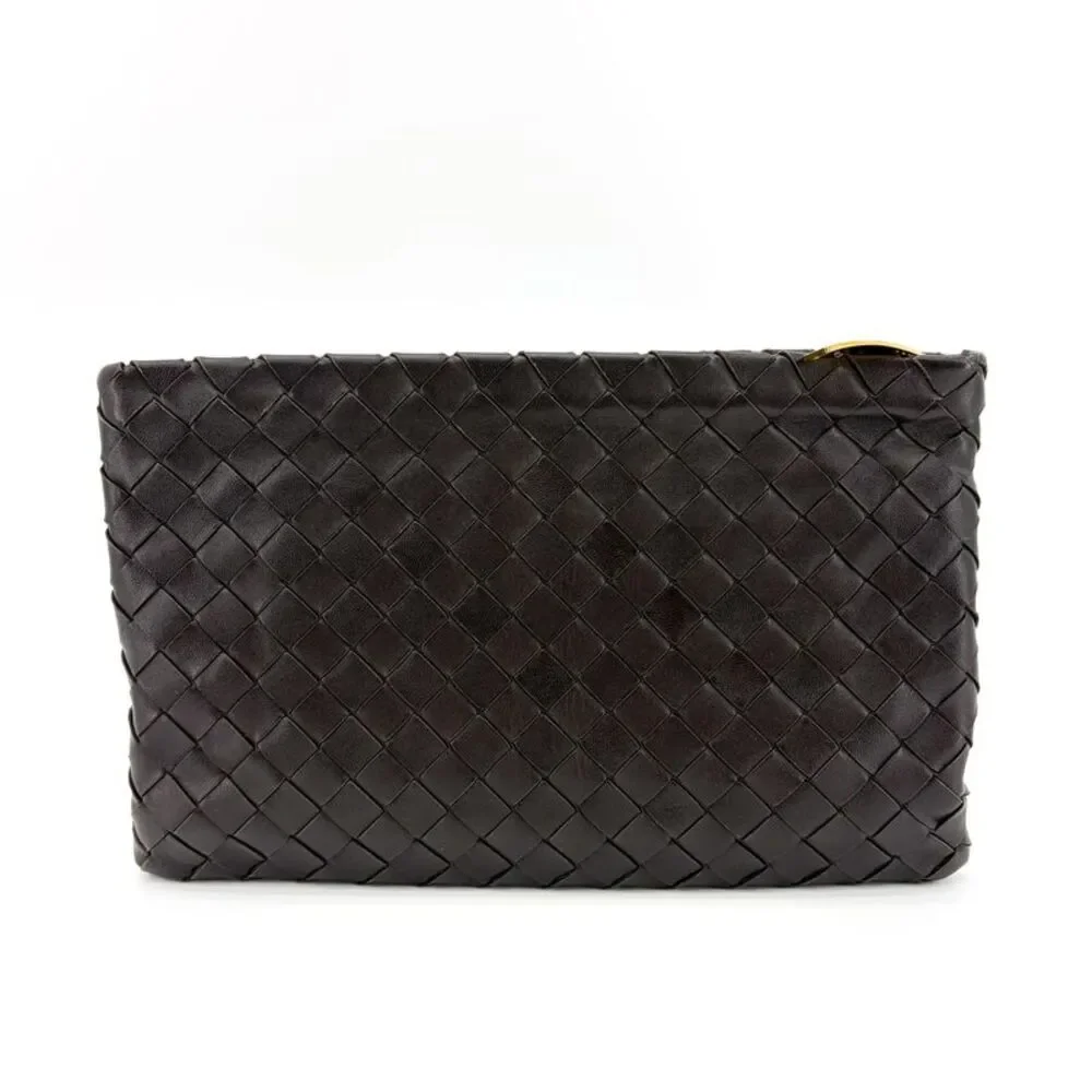 Bottega Veneta Intrecciato Leather Medium Clutch Espresso